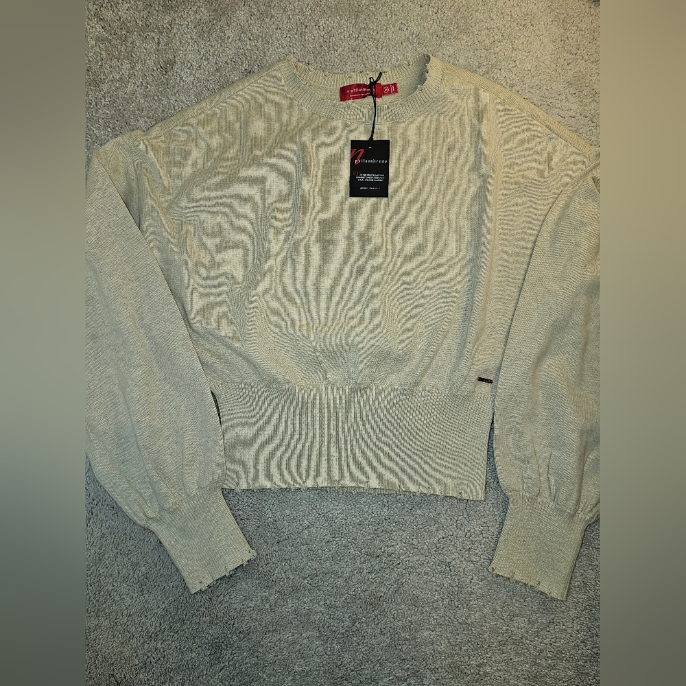 N: Philanthropy Weylan Cutout Back Sweater Women's Med Biege Knit Distressed